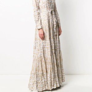 Anthropologie Mes Demoiselles Marathi White Golden Block Print Long Sleeve Maxi